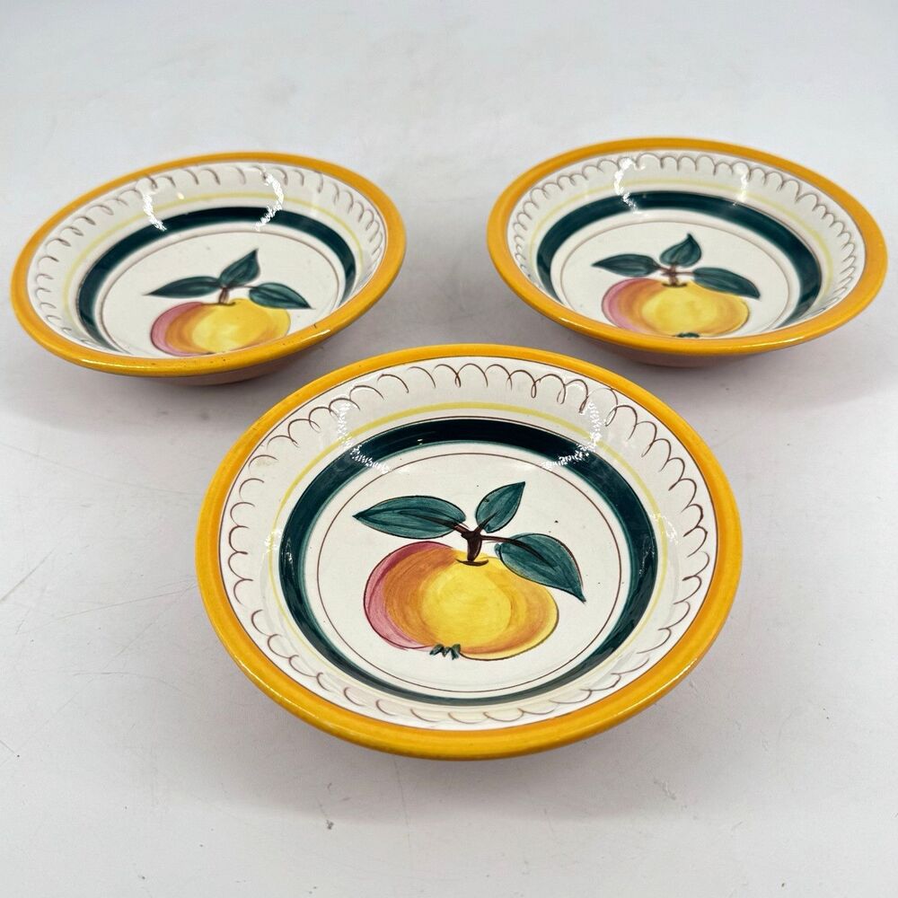 Vintage Stangl Pottery Fruit Dessert Bowls 5 1/2” Set of 3 Yellow Rim